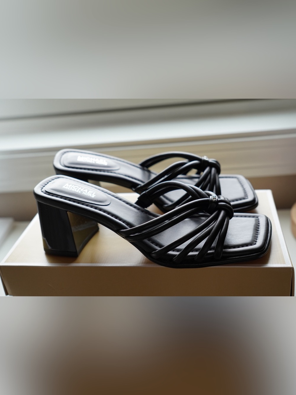 Michael Kors Black Strappy Block Heel Sandals Size 6.5